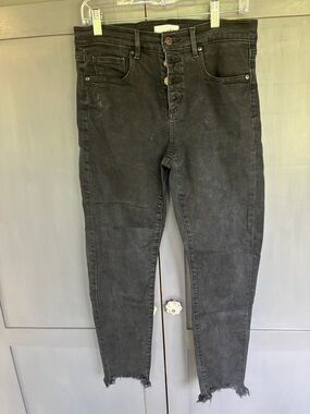 LOFT Black Skinny Jeans with Frayed Hem